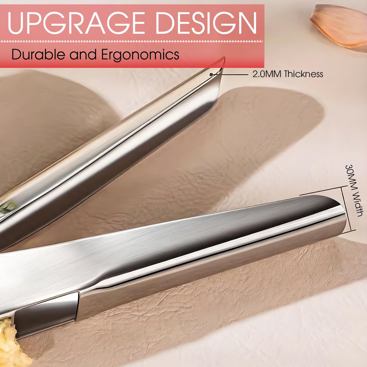 UOSLOR Garlic Press Heavy Duty Mincer and Peeler Set, Rust Proof 304 Stainless Steel Garlic Crusher, Easy-Squeeze Nut Ginger Chopper, Dishwasher Safe Kitchen Gadget