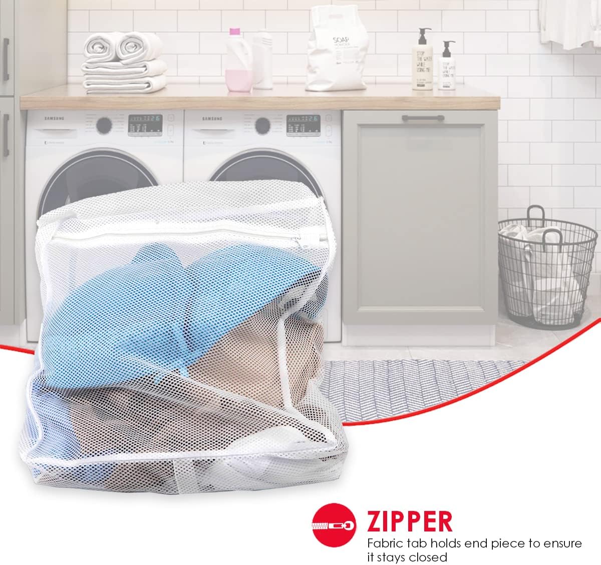 Home Basics Laundry Bag for Washing Machine, White | Lingerie Mesh Laundry Bag with Zipper | Washer Bags for Travel