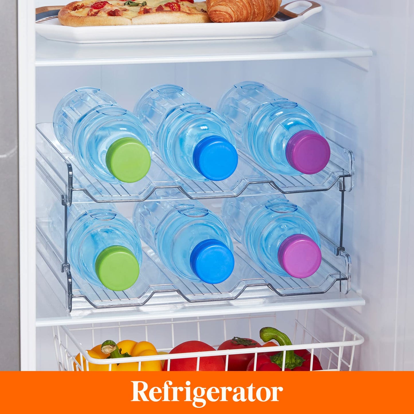Lifewit Stackable Water Bottle Organizer for Cabinet, Plastic Bottle Holder Fits Bottles & Tumblers up to 3.8" Diameter, Pantry, Countertop & Fridge, Holds 6 Bottles