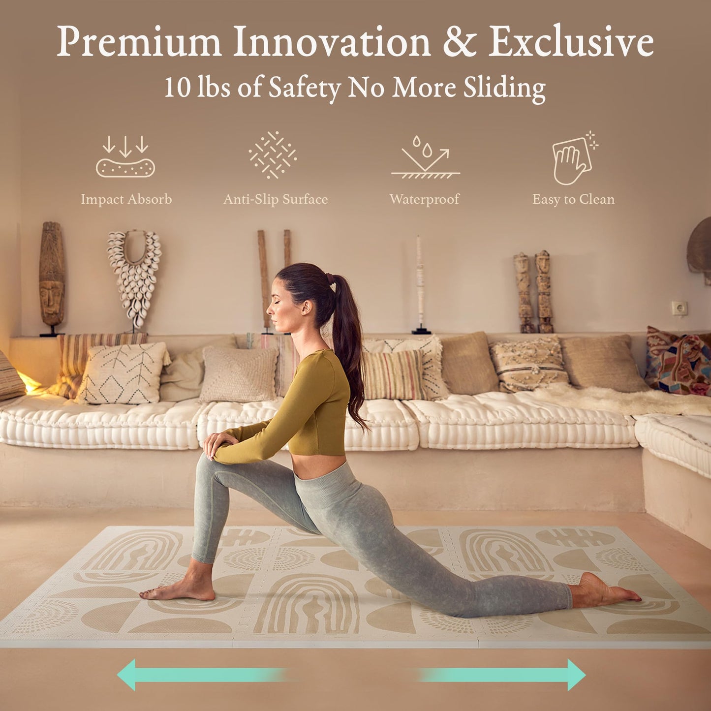 PopsyKosy Premium Baby Floor Play Mat - Extra Thick & Cushioned 1 inch Playroom Foam Mat, Non-Toxic Odorless - 6 Tiles - Spacious 6x4 ft. - Stylish & Large, Waterproof for Kids & Toddlers- Desert Sand