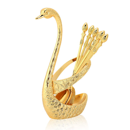 Gold Coffee Spoon for Coffee Bar, 6pcs 5in Long Coffee Stir Spoon Crown Handle Dessert Spoons Tea Spoons Espresso Spoons with Decorative Swan Base Holder (Gold)