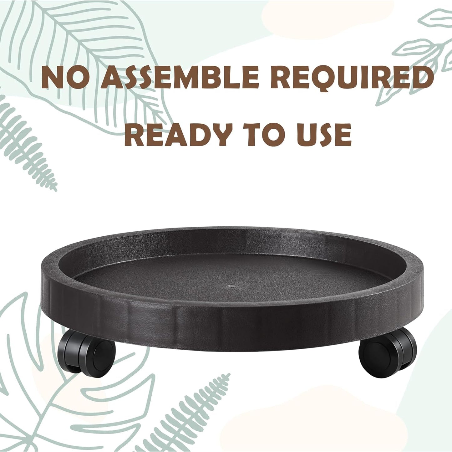 12.6 Inch Planter Caddies Rolling Saucer Caddy with Wheels, Heavy Duty Wheeled Stand for Potted Plant, Round Coaster