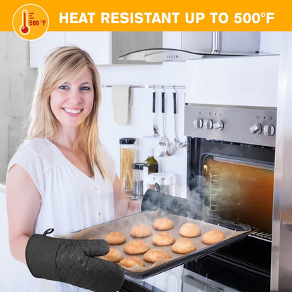 IXO 6Pcs Oven Mitts and Pot Holders, 500? Heat Resistant with Soft Cotton Lining and Non-Slip Silicone Surface