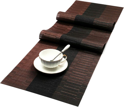 12x54 inch SHACOS Table Runners Woven Vinyl Table Mats for Kitchen Dining Table Non Slip Washable, Ombre Coffee Black