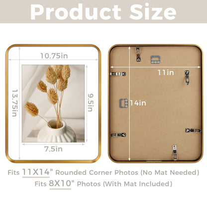 Golden State Art 11x14 Aluminum Picture Frame Bronze Gold - With Mat for 8x10 Photo or Without Mat for Round Edges 11 x 14 Photo with 1-inch Radius Corner - Real Glass - Matte Modern Wall Decor