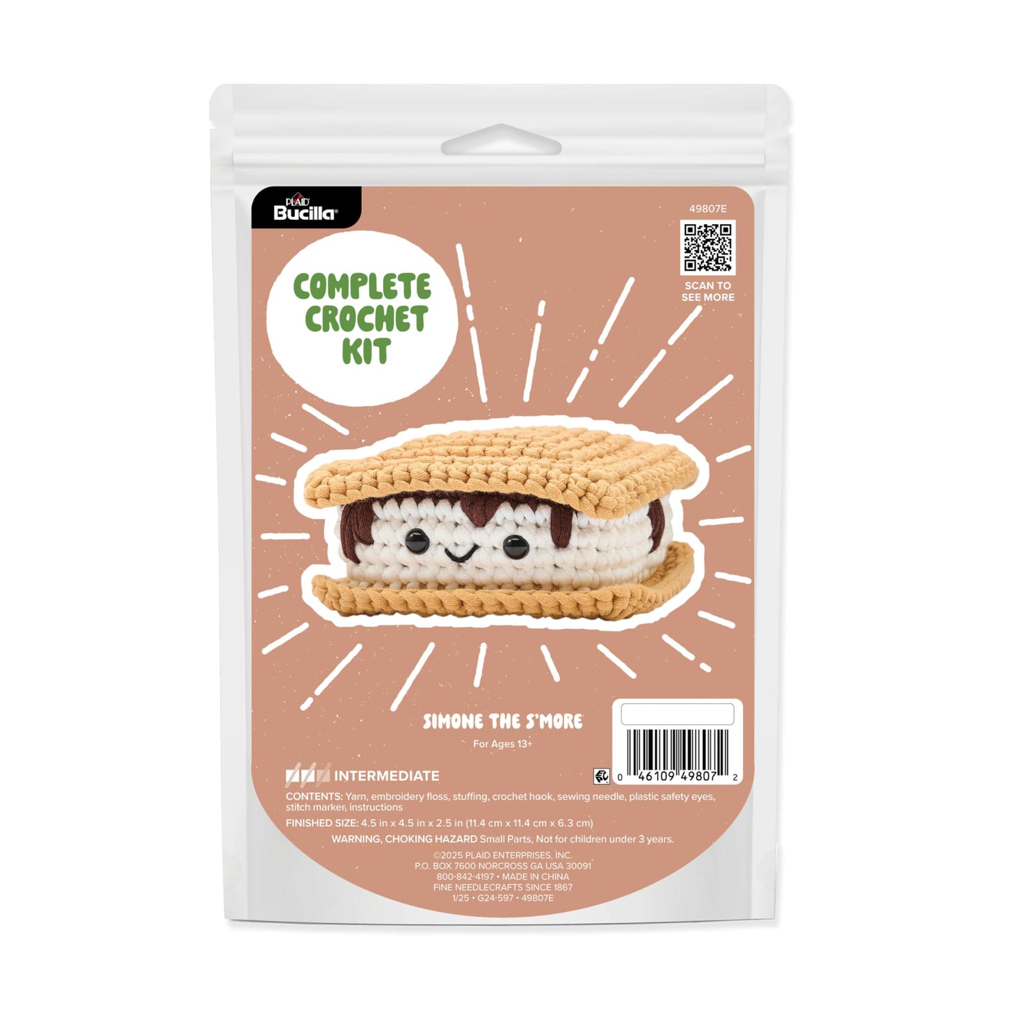 Bucilla, Complete Crochet Kit, Simone the S'More, 5"