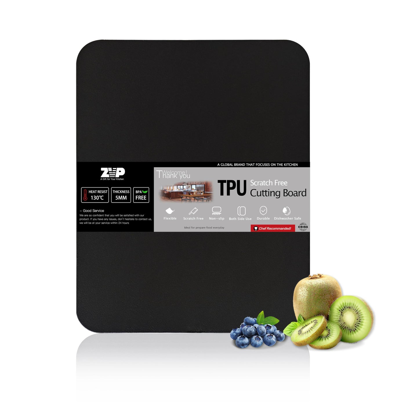 ZVP Thick TPU Cutting Boards for Kitchen, Rubber Flexible Cutting Board Mats, Nonslip Silicone Chopping Mats Foldable BPA Free Knife Friendly Non-Toxic Dishwasher Safe