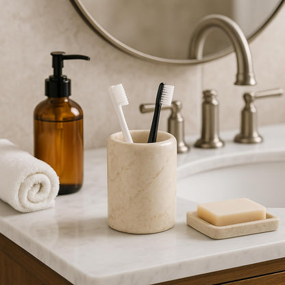 3.5 4.5 Inch Creative Home Natural Champagne Marble Tumbler Solid Stone Toothbrush Holder Cup Bathroom Vanity Makeup
