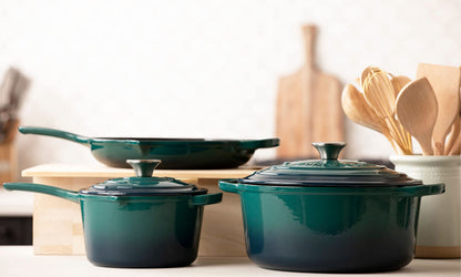 Larder & Vine 5-Piece Enameled Cast Iron Cookware Set - Includes 5.7 Quart Dutch Oven with Lid, 10.25 Inch Skillet, 2.2 Quart Saucepan with Lid (Bondi)