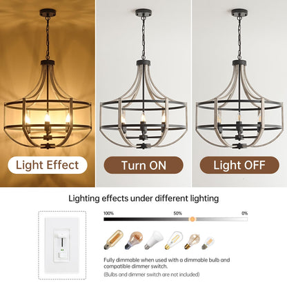23.6" Farmhouse Chandelier for Dining Room, 6-Light Distressed White Faux Wood Pendant Light Fixtures, Antique Vintage Foyer Chandelier for Entryway Kitchen Island Living Room