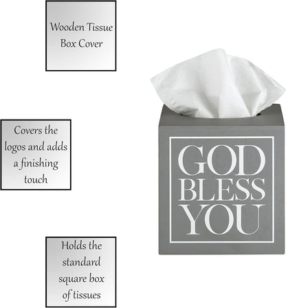 Creative Brands Faithworks, God Bless You Wooden Tissue Box Cover, Small, Grey