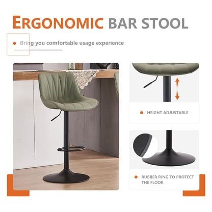 YOUNIKE Bar Stools Set of 2, Faux Leather Padded Bar Stool Counter Height Swivel Bar Chairs, Adjustable Barstools with Back for Kitchen Island, Modern Tall Bar Stools, Olive Green