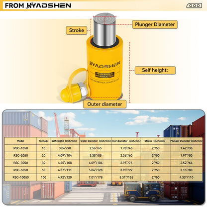 HYADSHEN 10 ton Hydraulic Cylinder Jack Sets Porta Power Ram Jack Kit with CP-180 Hydraulic Hand Pump, 2” Stroke Hydraulic Cylinder Jack Single Acting Lifting Cylinder Retract Automatically