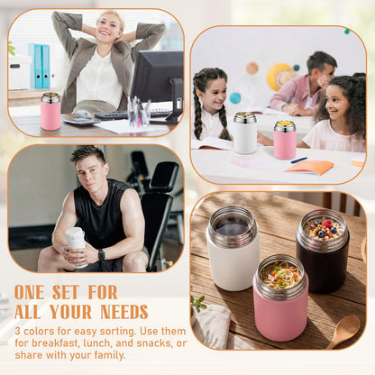 Acellegic 3 Pack Insulated Food Jars with Spoons, 35 Oz Stainless Steel Thermal Jar for Hot & Cold Food, Lunch Soup Vacuum Thermal Cups Wide Mouth Lunch Meal Carrier Container for Adult Office Picnic