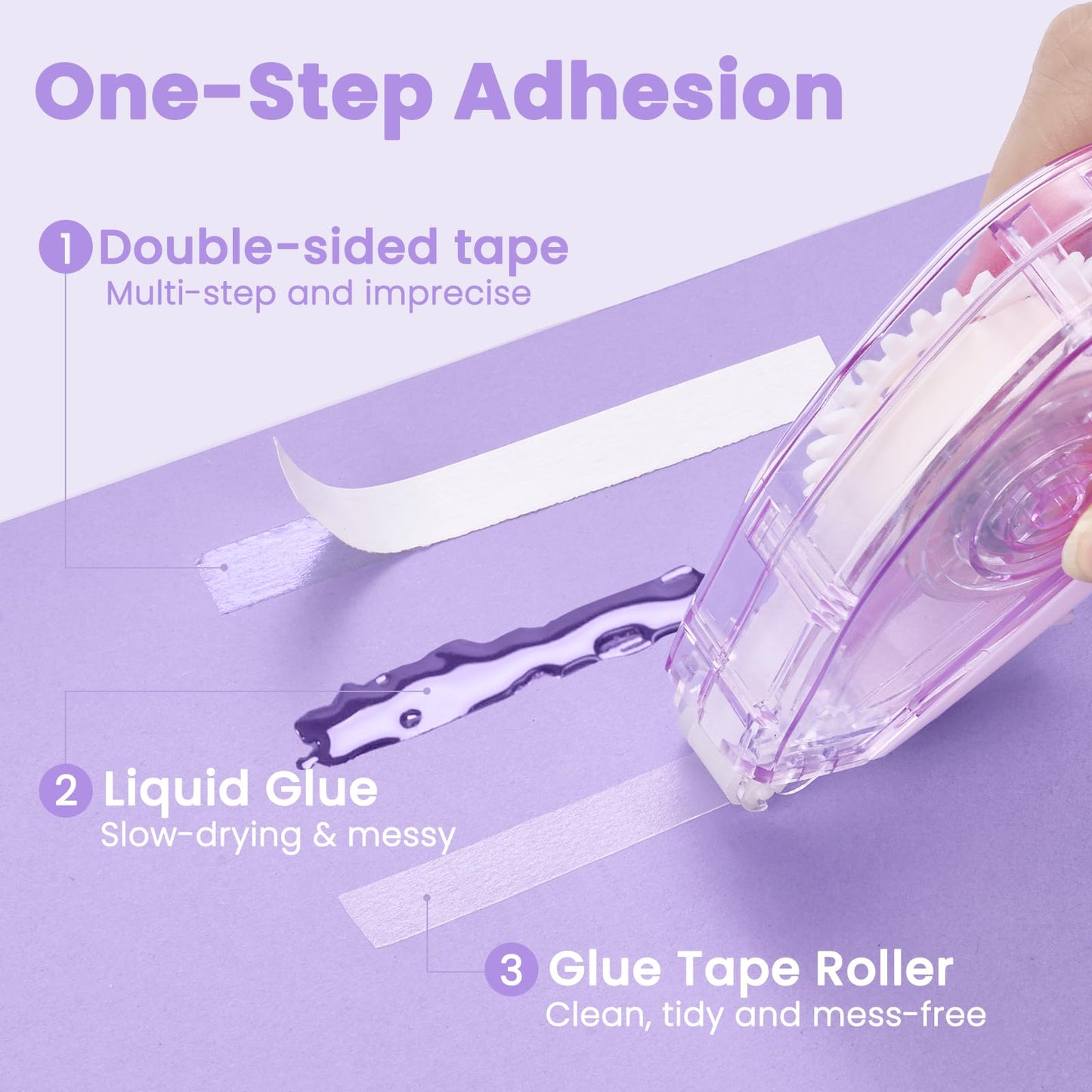 Sooez Extra Long Glue Tape, 12 Pack Double Sided Tape Roller for Crafts, Adhesive Scrapbook Tape Runner, Scrapbooking Journaling Supplies, for Card Making, Gift Wrapping, School Office, 33ft x 0.31in
