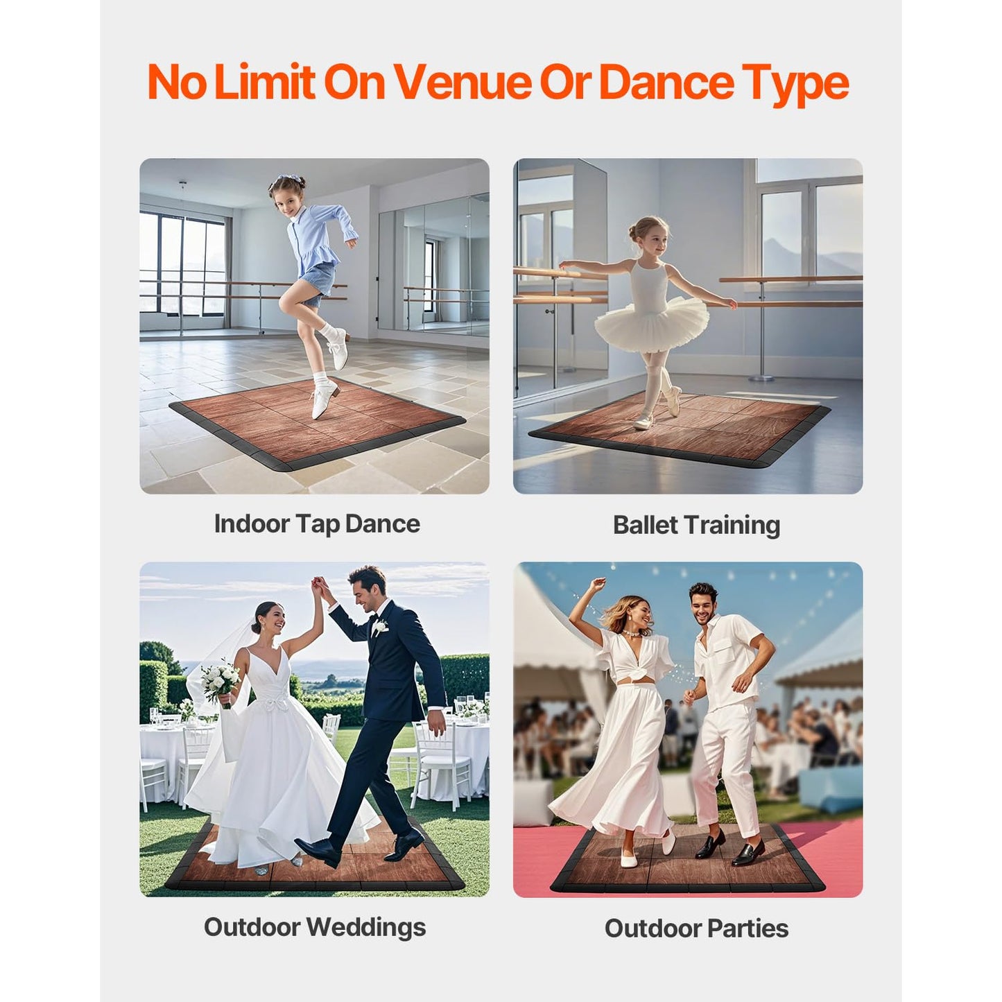Happybuy Dance Floor Tiles, 12.4 x 12.4 in 52-Piece Interlocking, Portable Dance Flooring with Cushioned Base (Oak Wood Grain, 52 sq. ft/Box)