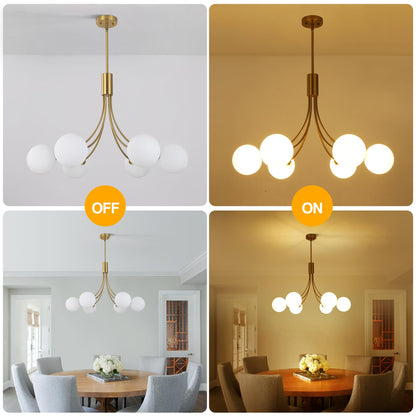Xeruyiwa 6-Light Modern Gold Sputnik Chandelier Mid Century Brushed Brass Light Fixture with Milk Glass Globes for High Ceiling Dining Room Kitchen Island Living Room