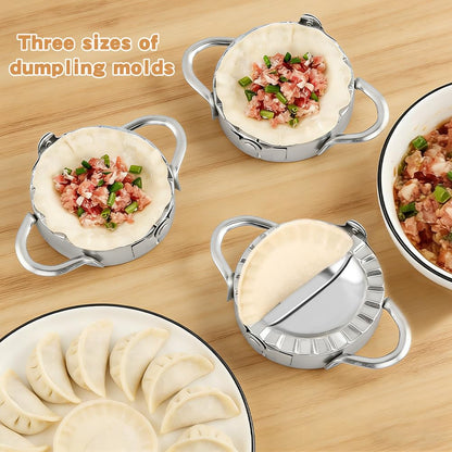 Zorivane 8Pcs Dumpling Maker Set, Stainless Steel Empanada Maker Press with Rolling Pin and Stuffing Scoop, Dough Cutter Dumpling Mold for Ravioli Pierogi Calzone, 3 Sizes