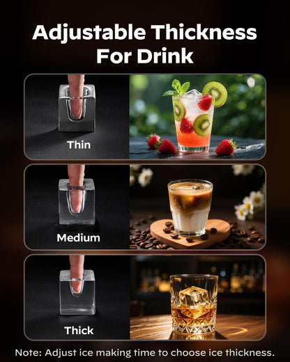 Silonn Clear Ice Cube Maker Countertop, Makes 3 Large 1.6″ Cubes in 20 Mins, Crystal Clear & Slow-Melting Ice for Whiskey, Adjustable Ice Thickness & Auto Clean, Great for Home bar, Kitchen & Party