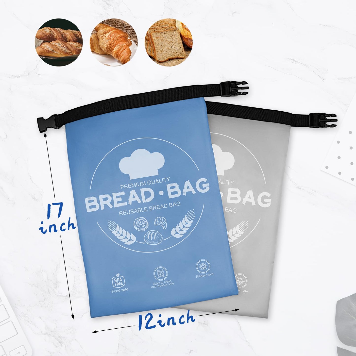 Bread Bags for Homemade with Beeswax Wrap - Zipper Reusable Bread Bag for Sourdough 2-Pack, Reusable Food Storage Bag to Keep Sourdough Fresh, Freezer-Safe, Eco-Friendly (Orange&Grey)