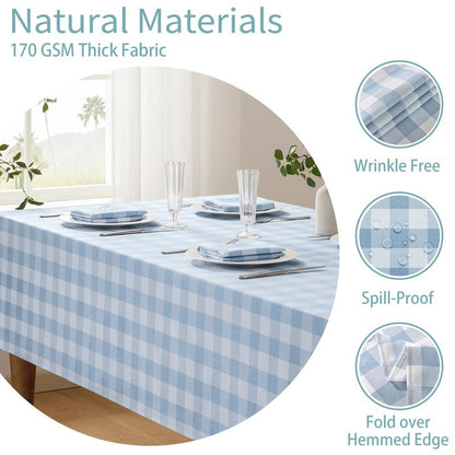 Veblandy Checkered Tablecloth Rectangle Waterproof Gingham Table Cloth Washable Buffalo Plaid Table Cover Wrinkle Free for Kitchen, Dining and Outdoor Picnic, 52 x 70 Inch, Light Blue and White