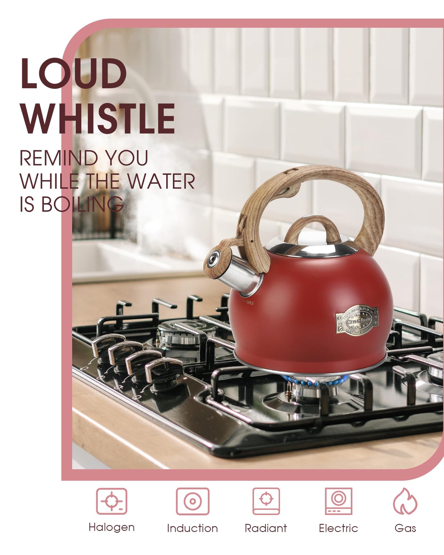 Hauce Radio Tea Kettle for Stovetop, 2.1 Quart Loud Whistle Stovetop Teapots,Food Grade Stainless Steel Tea kettles for Stove Top with Anti-hot Ergonomic Handle,Suitable for All Heat Sources