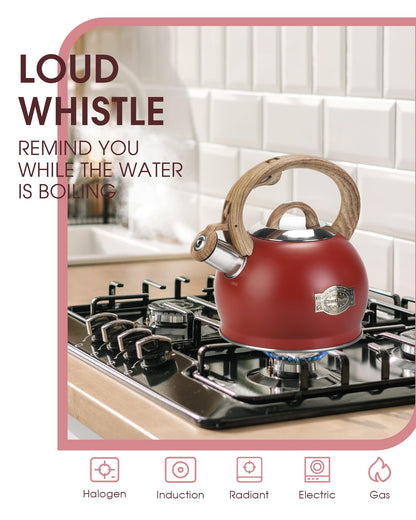 Hauce Radio Tea Kettle for Stovetop, 2.1 Quart Loud Whistle Stovetop Teapots,Food Grade Stainless Steel Tea kettles for Stove Top with Anti-hot Ergonomic Handle,Suitable for All Heat Sources
