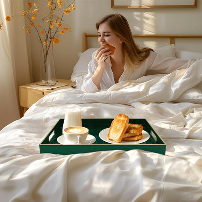 15.8" 10.2" 1.4" MAONAME Dark Green Decorative Tray, Serving Tray with Handles, Plastic Trays for Coffee Table