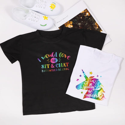 VINYL FROG Rainbow Holographic Heat Transfer Vinyl 12''x5ft Rainbow Glitter HTV Iron on Vinyl for T-Shirts, Holographic Vinyl Roll Pattern Vinyl for DIY Fabric Designs, Stretchable & Washable