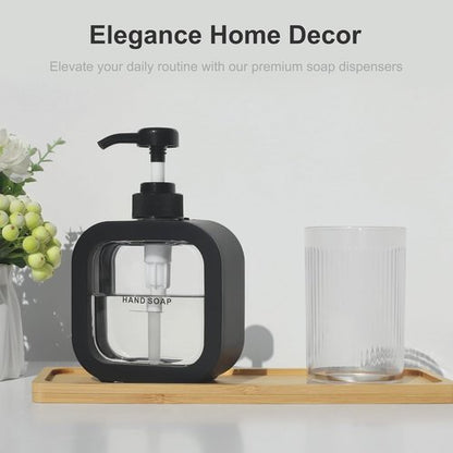 Hand & Dish Soap Dispenser - Modern Black Plastic Pump with Labels for Easy Use