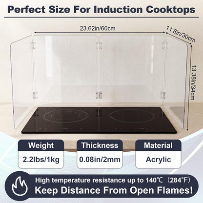 Unittype 4 Sided 360° Visibility Transparent Splatter Guard, Heat-resistant Cooking Stove Screen for Induction Cooktop Only, Acrylic Foldable Oil Splatter Guard, Fits Various Stovetops