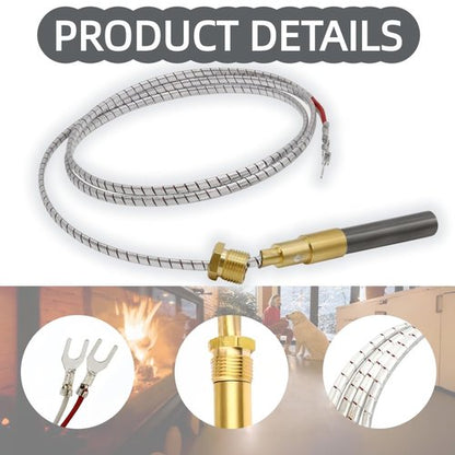 KOIUETUA 24 Inch Q313A 750mV Thermopile Generator, Fireplace Thermocouple Replacement 1950-001 R1054 60125501 for Gas Water Heater, Stove, Grill, Fryer, Oven (Aluminum)
