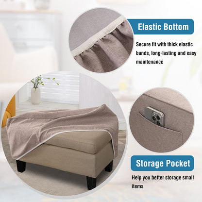 H.VERSAILTEX Sturdy Ottoman Cover Folding Storage Stool Furniture Protector Soft Rectangle Slipcover with Storage Side Pocket Fit Length 33"-34" Footrest Removable Washable - Heather Ivory