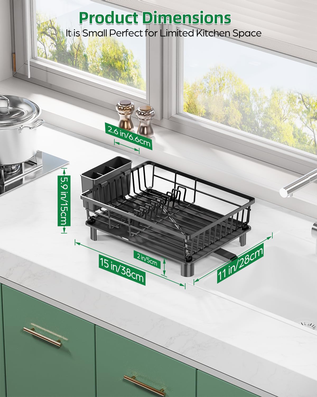CosyPic Dish Drying Rack for Kitchen Counter, Stainless Steel Drainer Anti Rust, Smart Drainage System Drainboard with Detachable Cutlery Holder, Handwash Dish Helper for Home, Apartment Space Saving