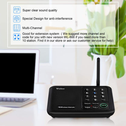 Wireless Intercom System for Home 5280 Feet Range 10 Channel 3 Code, Intercoms Wireless for Home House Business Office, Home Communication System, Room to Room Intercom Wuloo WL666（4 Units Set Black