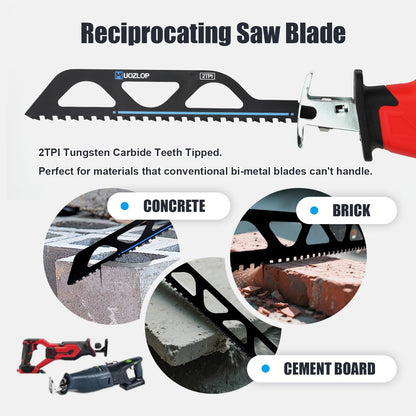 MUOZLOP 12 inch Masonry Reciprocating Saw Blades,2TPI Carbide Blade Strong teeths for Cutting Brick, Cement, Porous Concrete，5 Pack (5, 12 inch)
