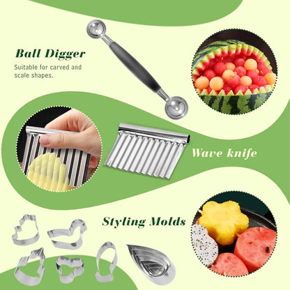 Krbnk 80-Piece Stainless Steel Fruit Carving Tools Set - Professional Watermelon Carving Knife Kit with Ergonomic Handles & Portable Wood Box, Durable Fruit Cutting Tools for Culinary Arts, Sculpting