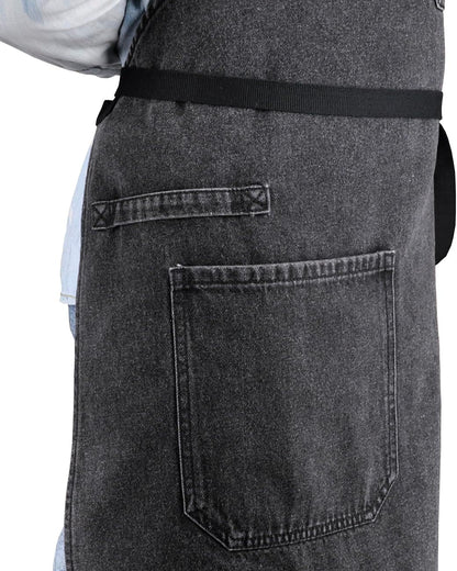 '-2) Denim Apron with Pockets, Professional for Mens Womens Chef Kitchen Cooking Grill BBQ Painting Baking, Black Bib