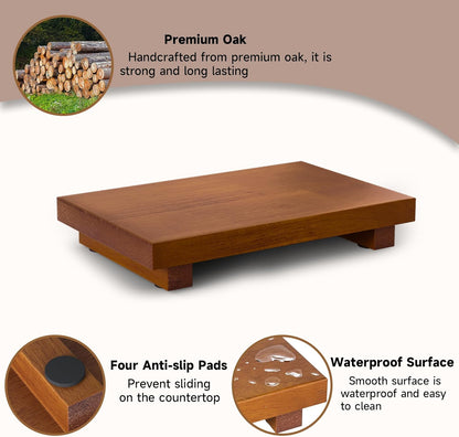 HGF Oak Wood Riser Bathroom Counter Organizer, 9''X6'' Farmhouse Vanity Tray for Candle Plant, Kitchen Countertop Decor