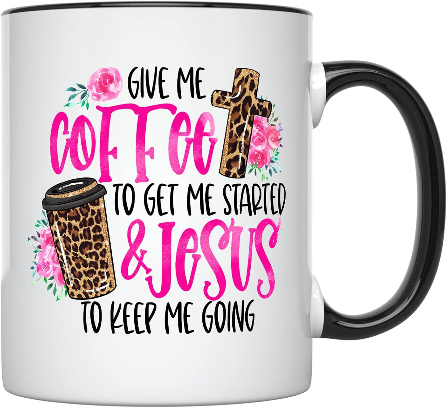 YouNique Designs Coffee & Jesus Christian Mug, 11 Ounces, Black Handle, Scripture Coffee Mug for Women