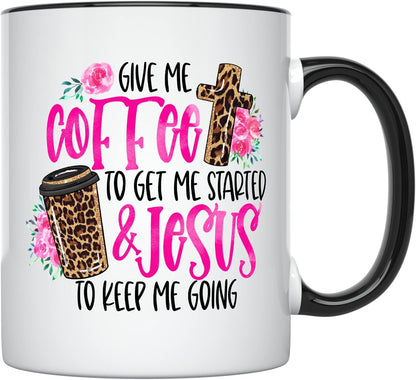 YouNique Designs Coffee & Jesus Christian Mug, 11 Ounces, Black Handle, Scripture Coffee Mug for Women