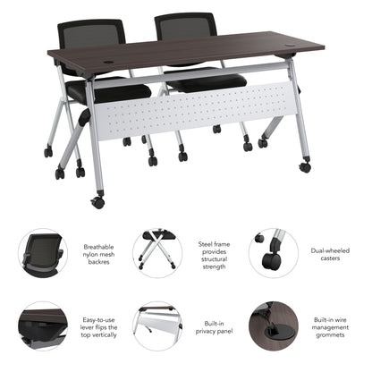 Bush Business Furniture Folding Training Table Set for 2, 60 inch, 2 Mesh Back Folding Chairs, Commercial-Grade Bundle for Office or Classroom, Envision Collection, Gray