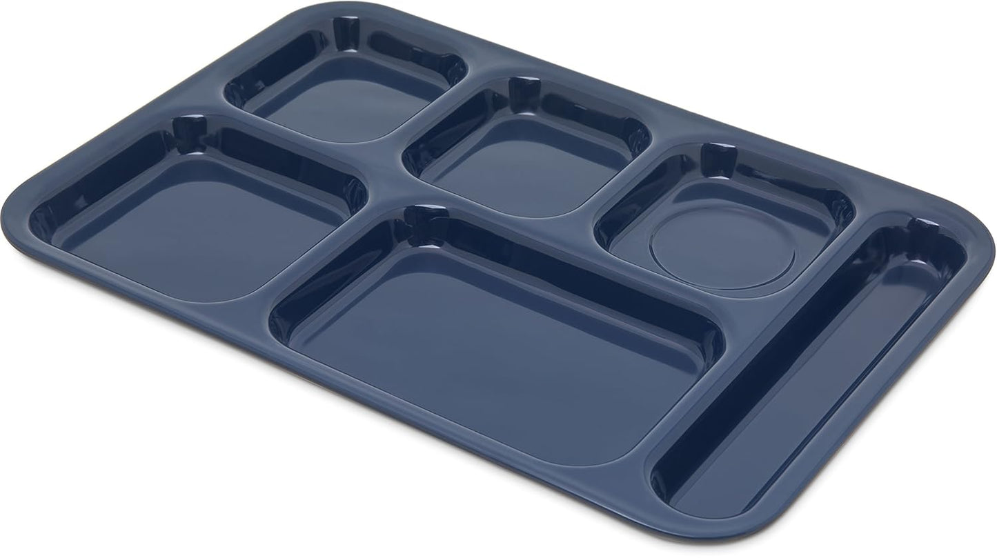 Carlisle FoodService Products Right Hand Melamine Tray - 6-Compartment, 14.5" x 10", Dark Blue