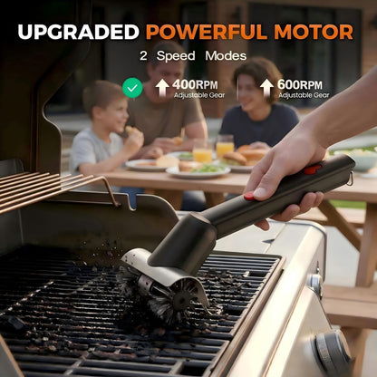 Electric Grill Brush with Water Spray & LED Light, 2600mAh Rechargeable BBQ Cleaner with 2 Speed Modes, 100 Mins Runtime, 304 Stainless Steel Heat Resistant Grill Brush for Outdoor Camping