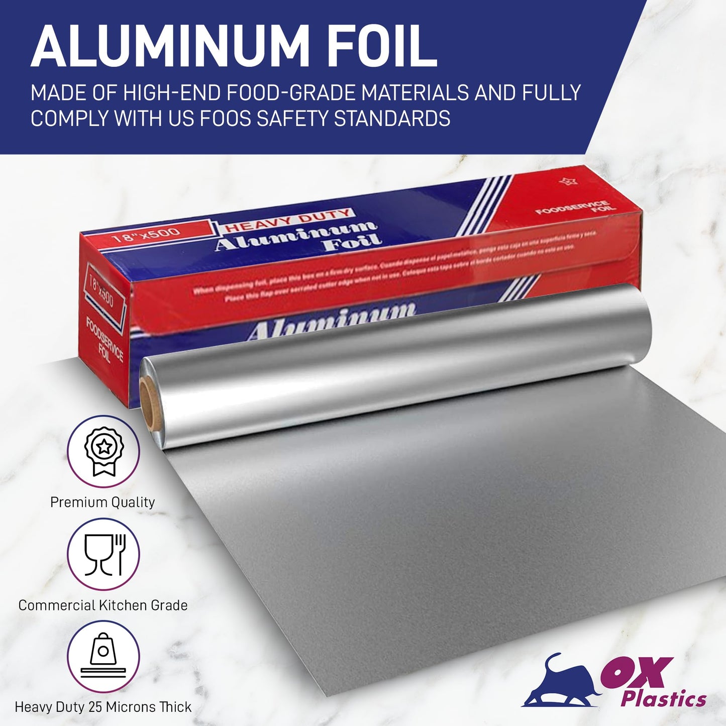Aluminum Foil Roll 18"x 500 feet (1 Pack) - Aluminum Foil Heavy-Duty, Commercial Grade for Food Service Industry - Silver Foil for Cooking & Roasting