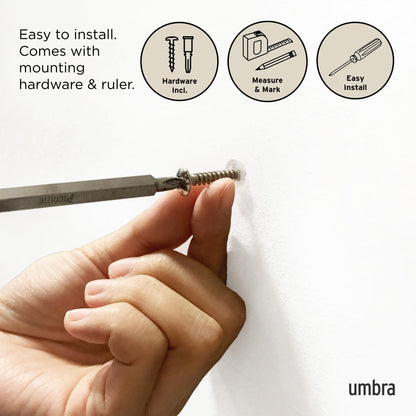Umbra Flip Wall-Mounted Coat Rack with 8 Hooks – Modern, Space-Saving Storage for Hats, Jackets, Bags, Entryway, Mudroom, Closet, Bathroom, Bedroom – White/Nickel