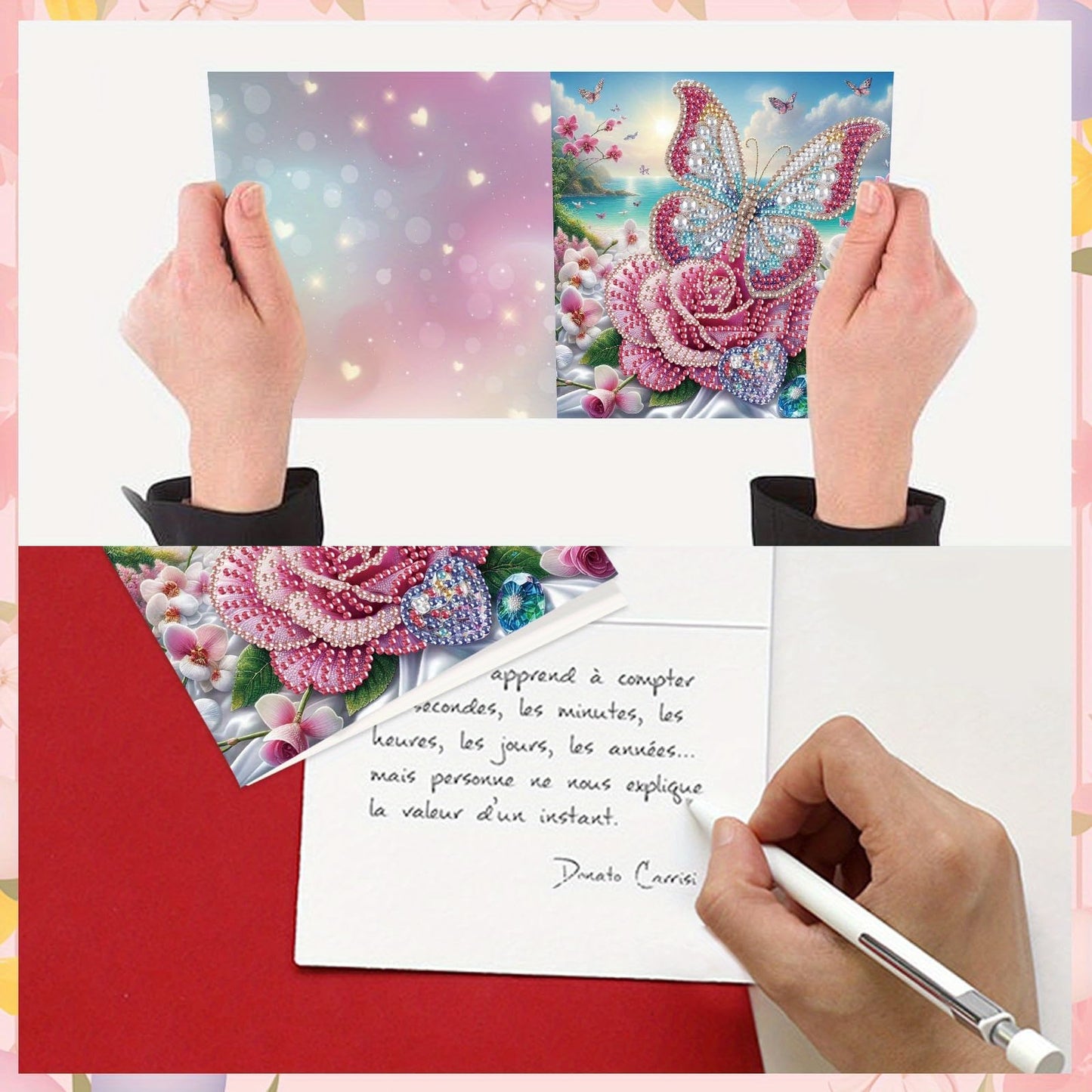 Tontut 8pcs Flower Butterfly Diamond Art Painting Greeting Card, 5D DIY Special Shape Diamond Painting Christmas Birthday Mother's Day Father's Day Teacher's Day Greeting Card Creative Gifts