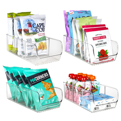 ELTOW 4-Pack Snack Organizer, 3-Compartment Plastic Bins with Removable Dividers, Chip & Food Storage for Pantry, Spices, Fridge, and Cabinet