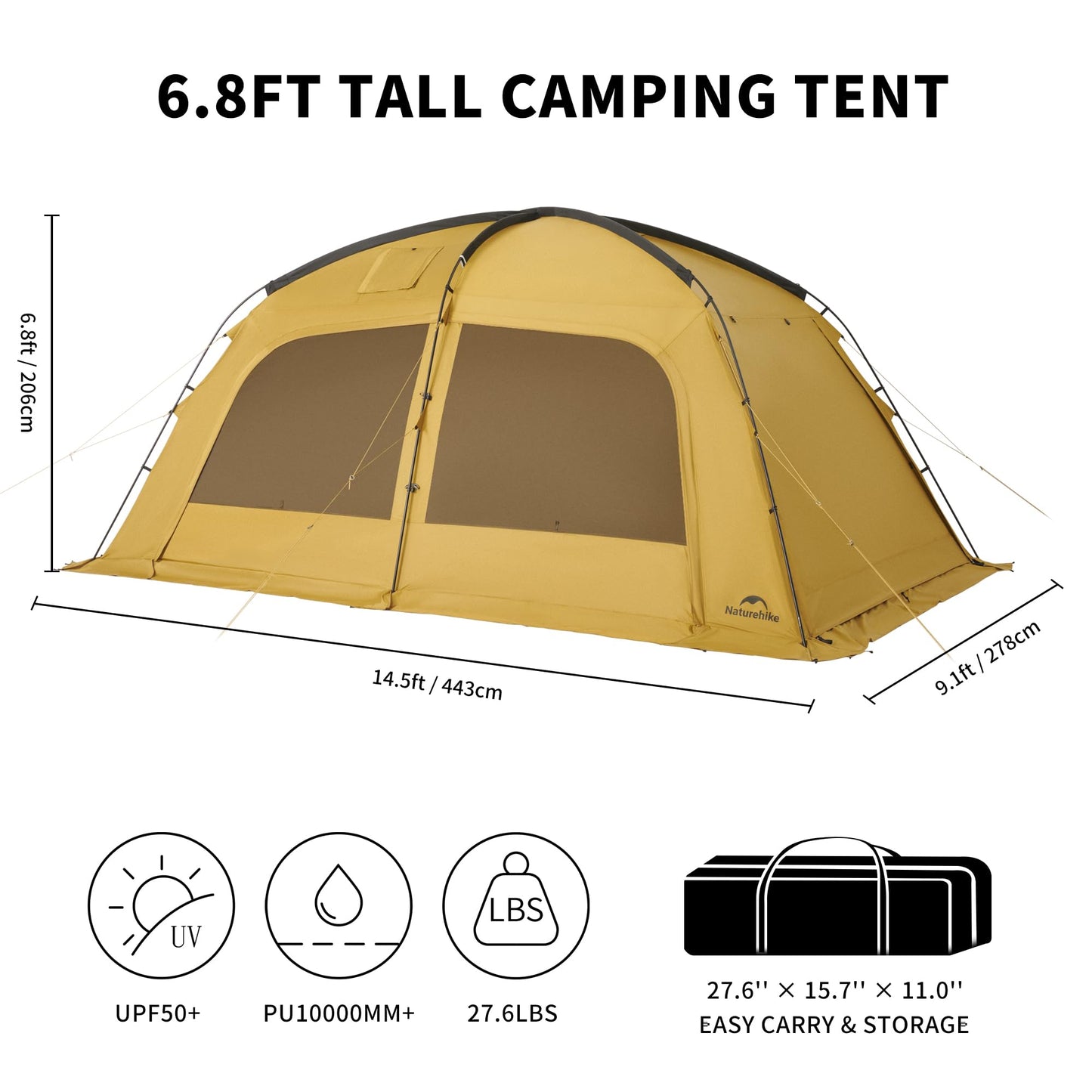 Naturehike Dune Hot Tent with Stove Jack,Double Layer 4 Season Tent,Waterproof 2-4 Person Tents for Camping