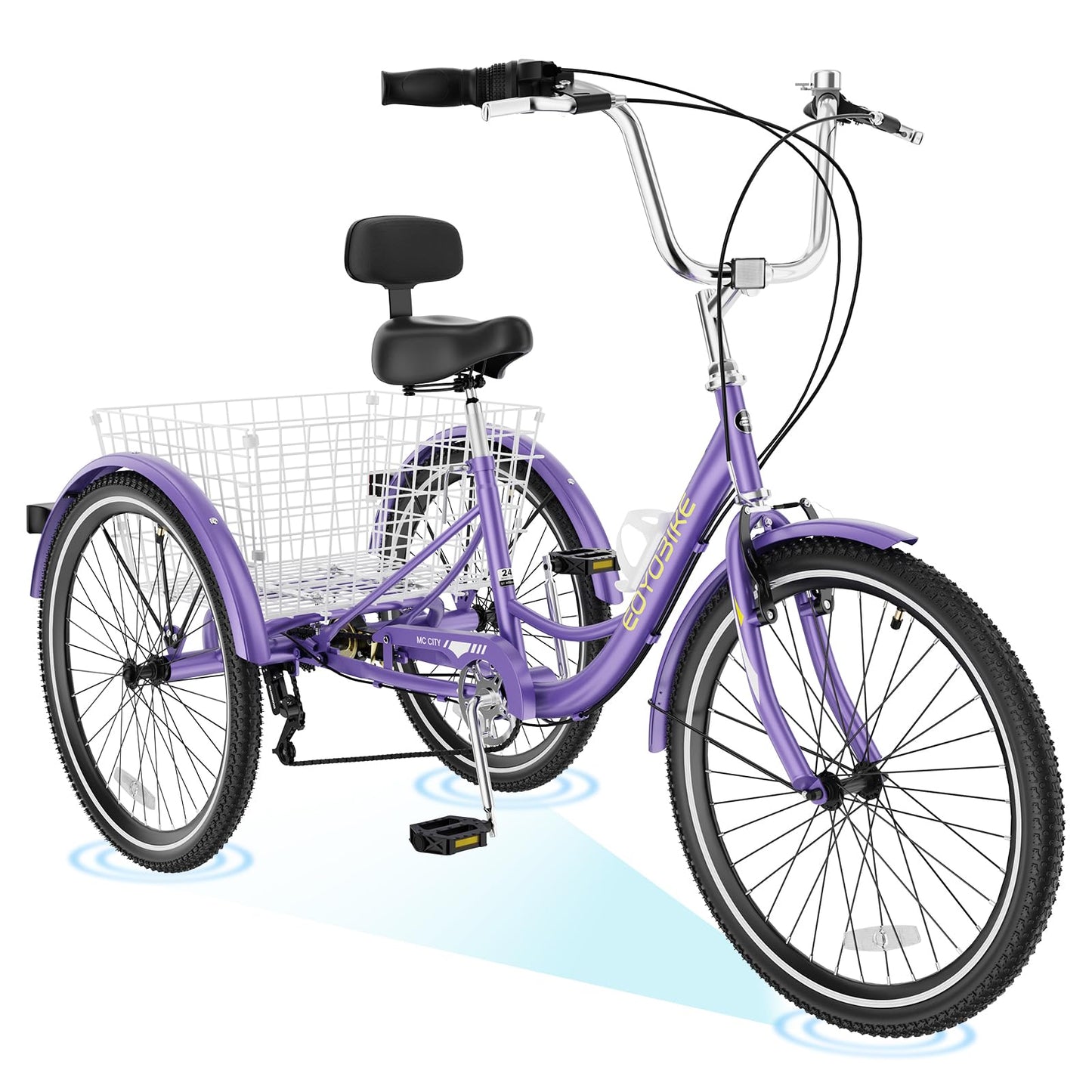 H&ZT Adult Tricycle, 3 Wheeled Bike, Trike Cruiser Bike, with 7-Speed Gear, Parking Brake Handle, Low Step, Large Rear Basket, Elderly Friendly, for Men, Women, and Teens